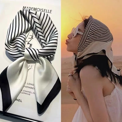 Striped Imitation Silk Scarf for Women