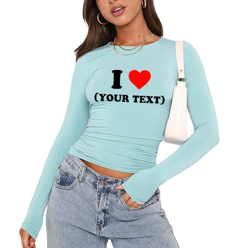 DIY Customize Your Text Couple Spring Autumn Women’s Long Sleeve Crop T-Shirt