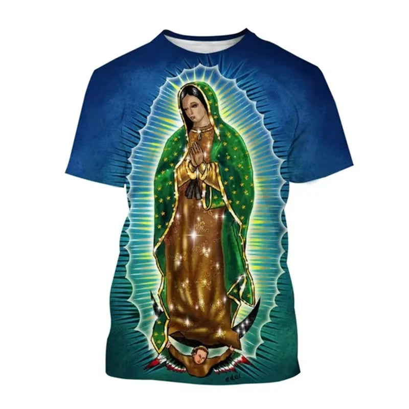 3D Print Guadalupe Virgin Mary Men T-Shirts Women T shirt Short Sleeve Oversized Tee Top Summer Women T-Shirt Kid TShirt Y2k