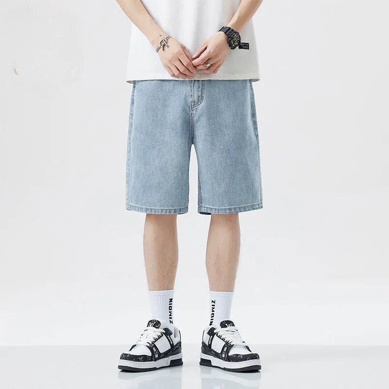 2025 Summer Classic Shorts Jeans Men Denim Pants Straight Stretch Casual Cool Thin Knee Length Blue Fashion Brand Daily Trousers