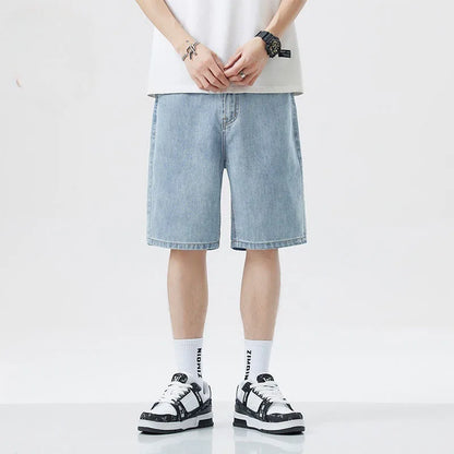 2025 Summer Classic Shorts Jeans Men Denim Pants Straight Stretch Casual Cool Thin Knee Length Blue Fashion Brand Daily Trousers