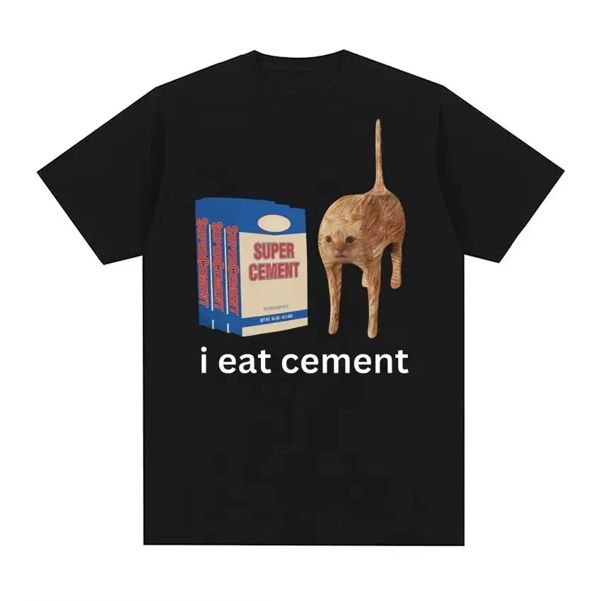 Women’s Funny Meme T-Shirt | “I Eat Cement” Cursed Cat Print