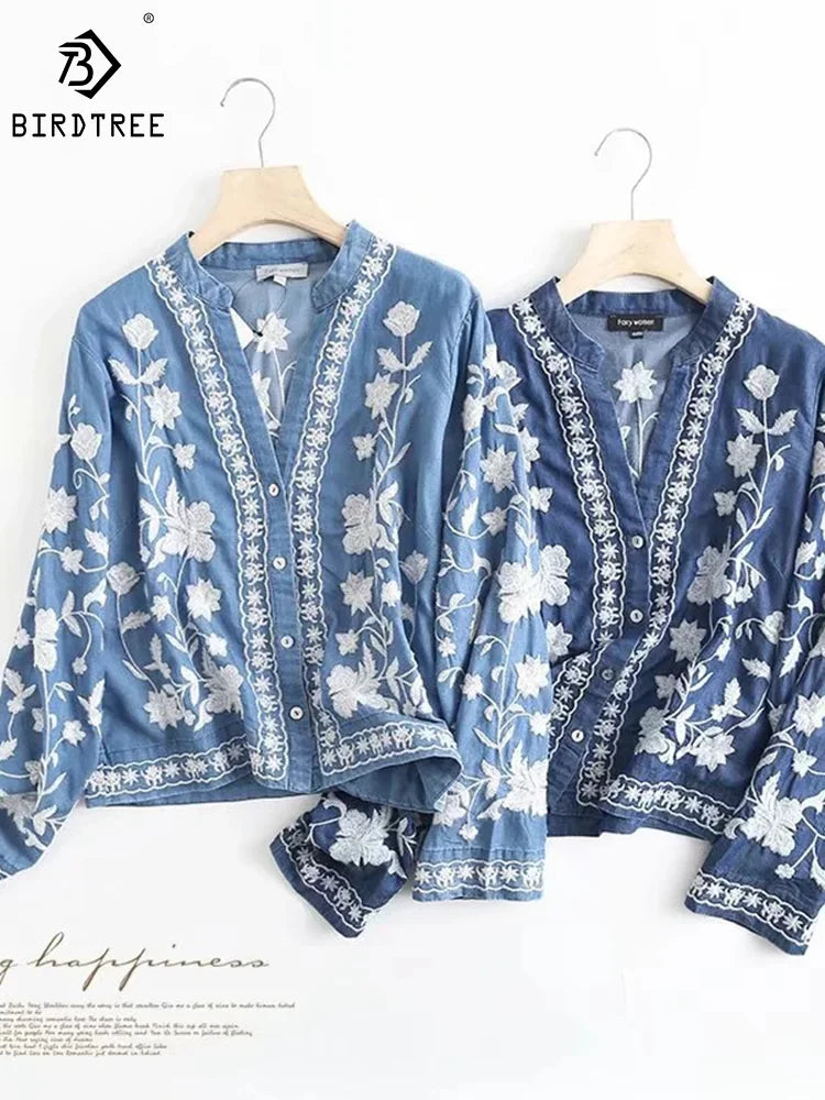 3/4 Sleeve Denim Shirt Women&