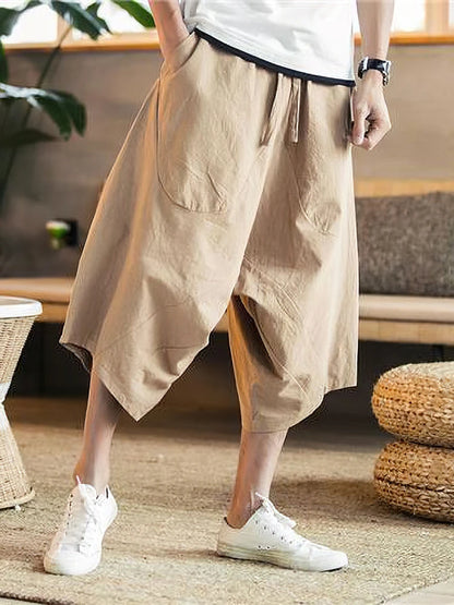 Men’s Cotton Linen Wide-Leg Shorts | Japanese Casual Summer Wear
