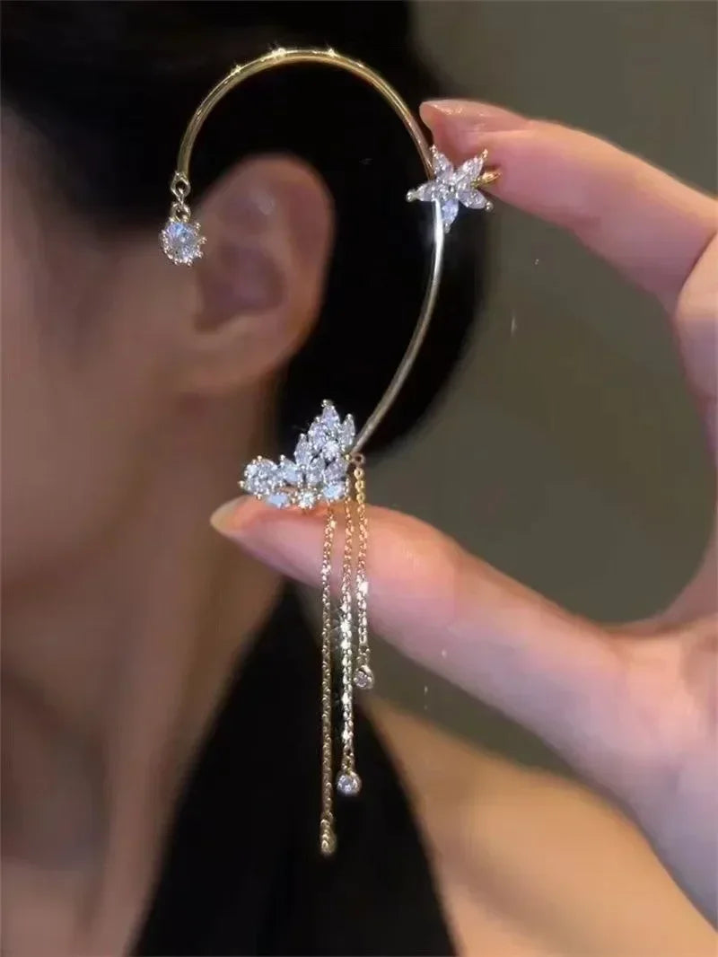 Zircon Butterfly Tassel Ear Cuff for Women