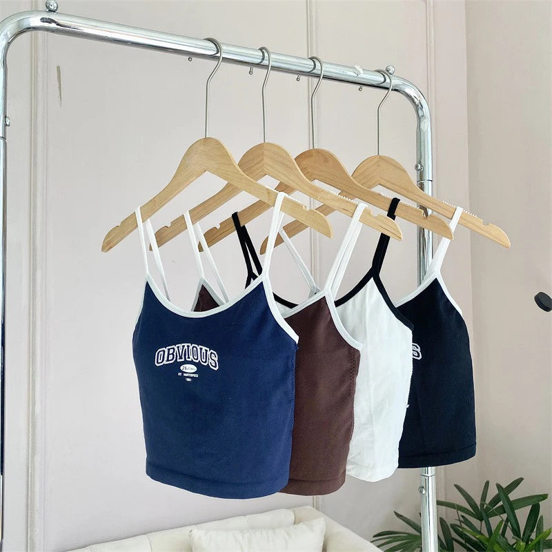 Summer Letter Printing Spaghetti Strap Crop Top